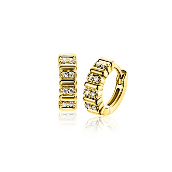 Orecchini in argento con zirconi, design a barretta, finitura dorata.