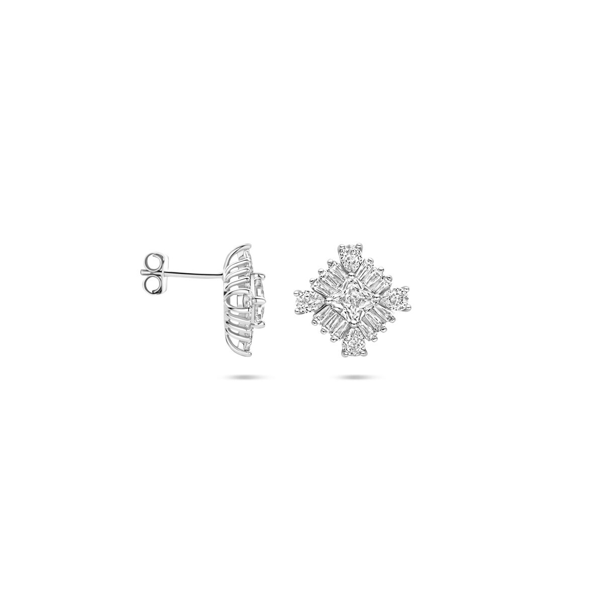 orecchini a bottone zircone 15 mm argento rodiato