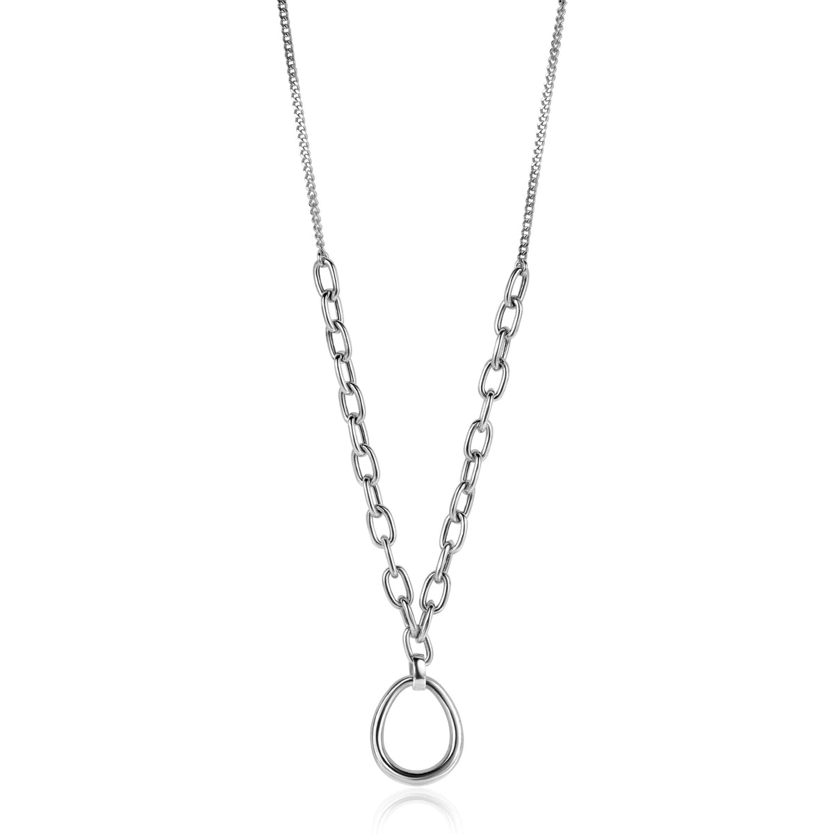 Collana in argento con maglia rolò e pendente a goccia.