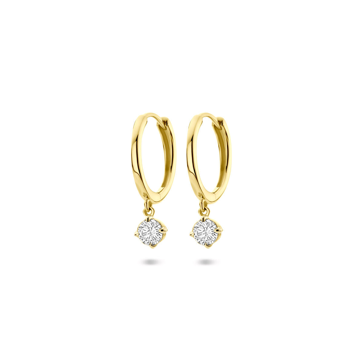 Orecchini alla creola in oro giallo 14K con diamanti lab-grown di 0,25 ct (2x 0,125 ct) e pendente.
