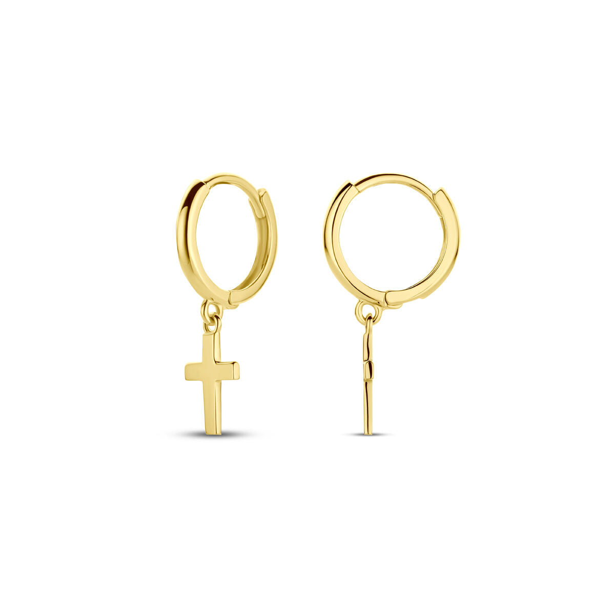 orecchini a cerchio con croce 14K oro giallo