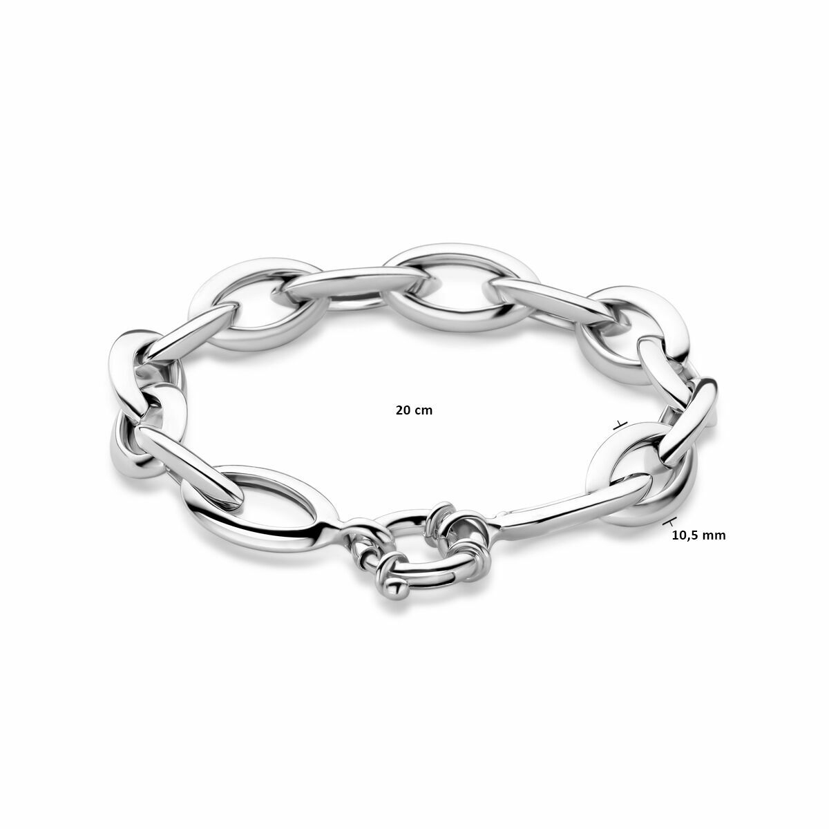 bracciale ancora 10,5 mm 20 cm con grande chiusura a moschettone argento rodiato