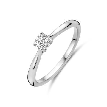 anello in oro bianco 14K con diamante lab-grown di 0,25 ct, design semplice e brillante.