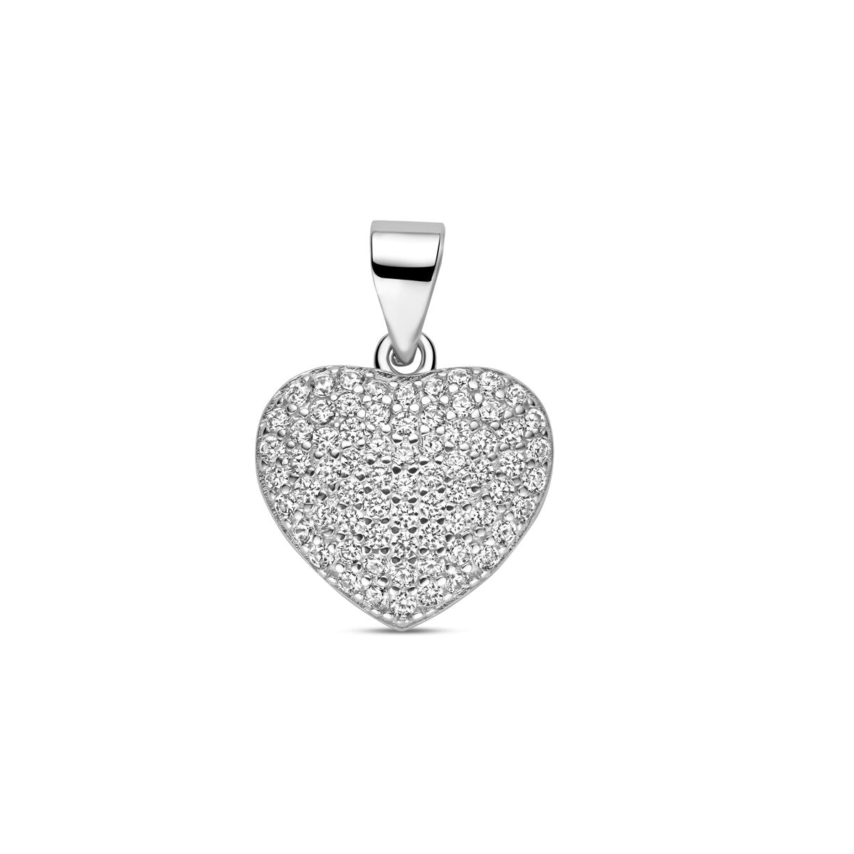 Ciondolo a forma di cuore in argento rodiato 925, decorato con zirconi.