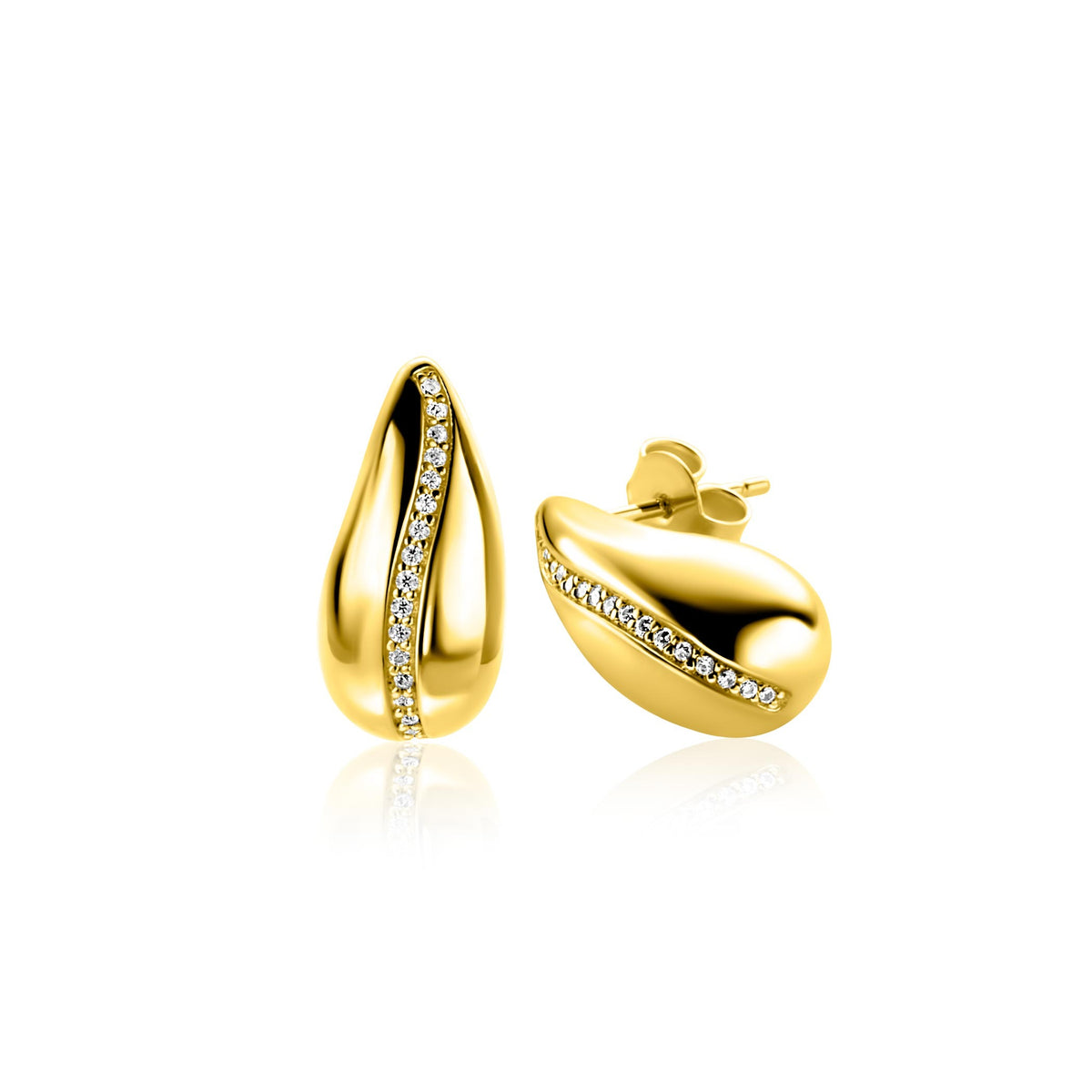 Orecchini a perno ZINZI in argento placcato oro a forma di goccia con zirconi ZIO2707Y
