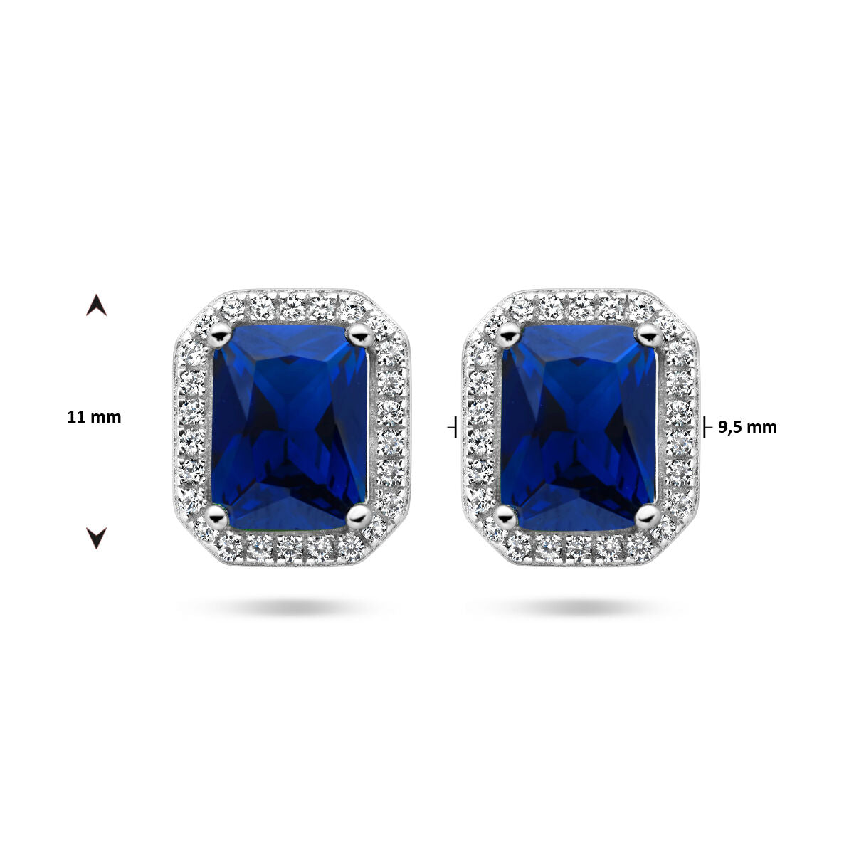 Orecchini a bottone blu e bianco zirconia halo argento rodiato