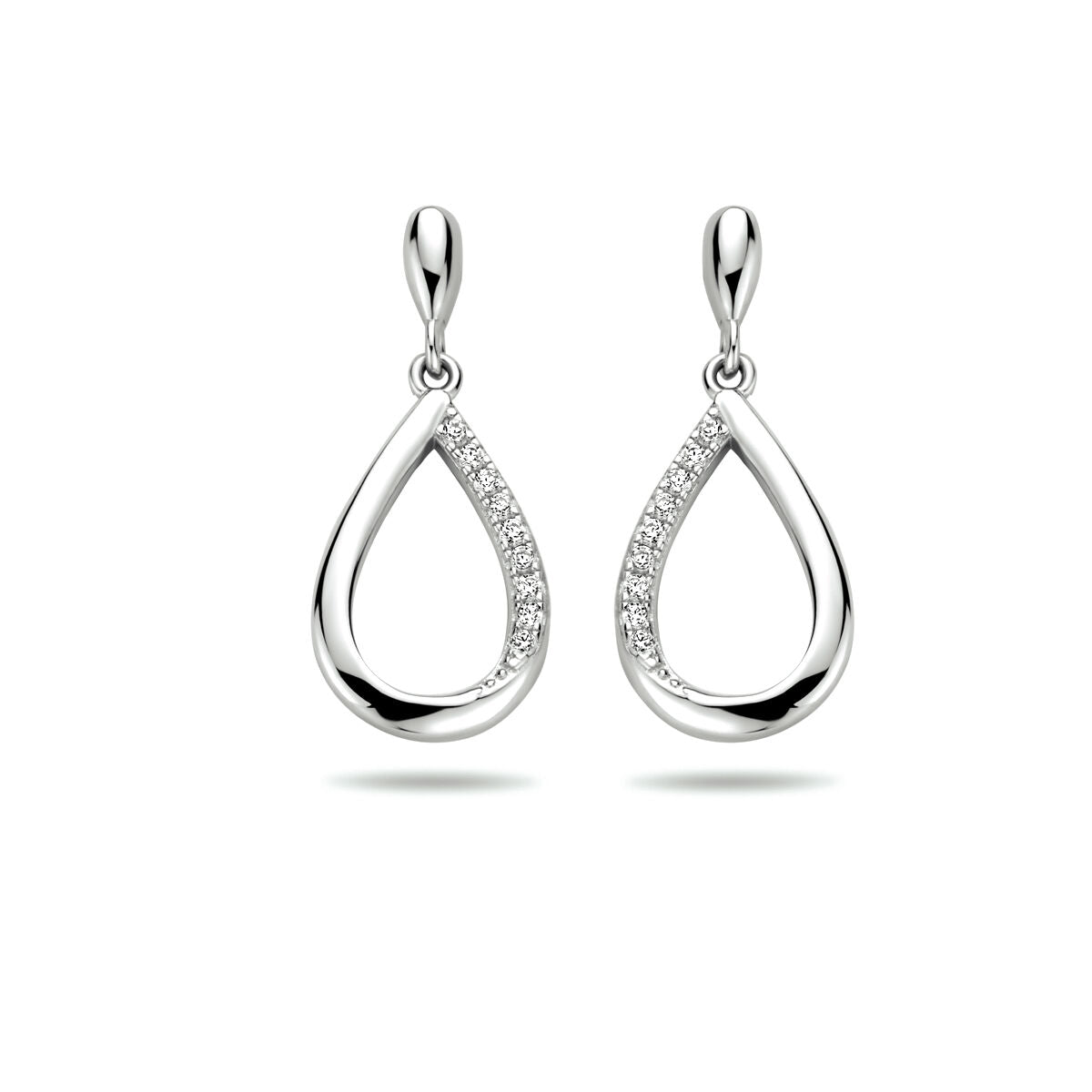 Orecchini a goccia in argento rodiato con zircone.