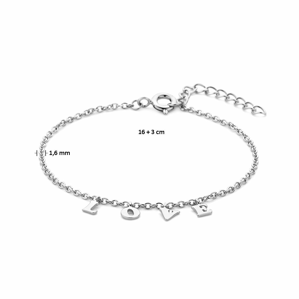 Bracciale in argento da donna love rodiato