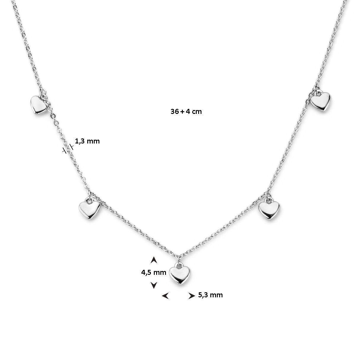 collana cuoricini 36 + 4 cm argento rodiato