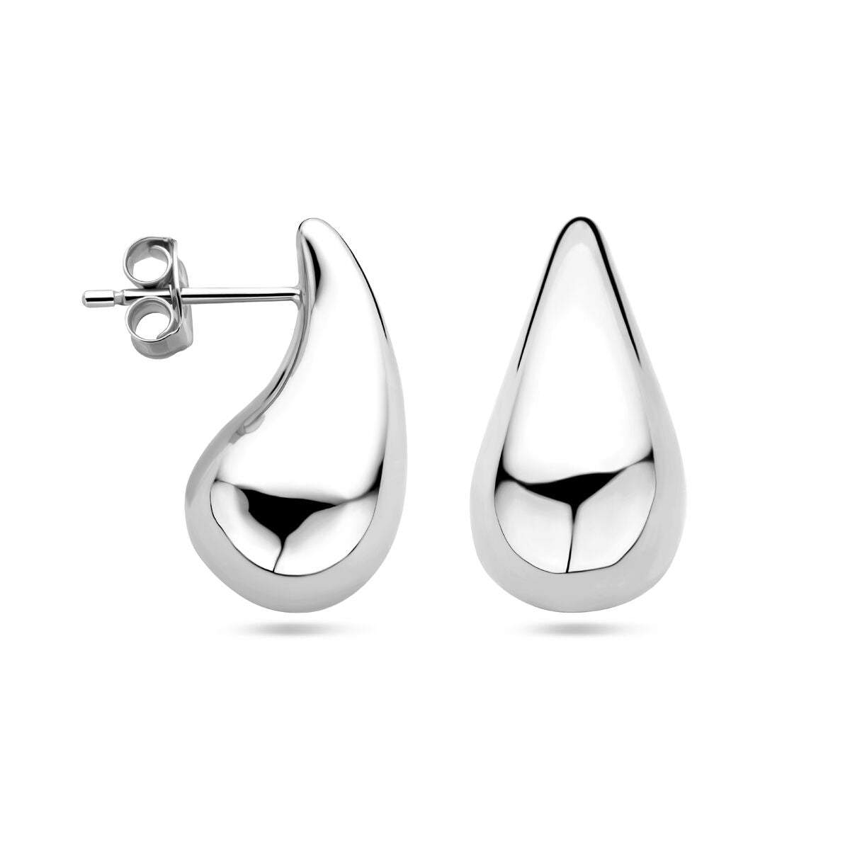 Orecchini a forma di goccia in argento rodiato.