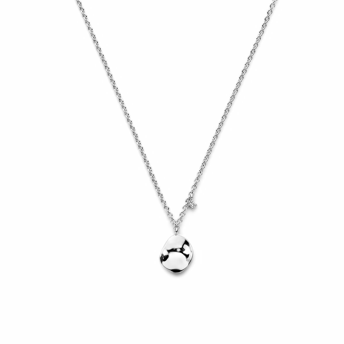 Collana in argento rodiato con pendente a goccia e diamante da 0,02 ct.
