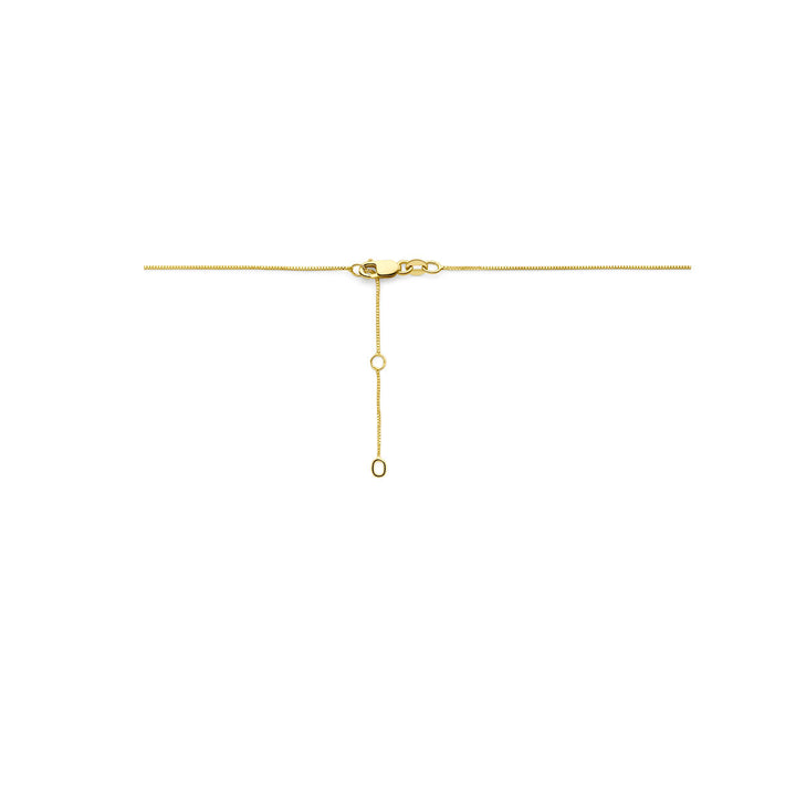 De Van der Kooij Collectie collier toermalijn en diamant, vervaardigd in 14K geelgoud met een 0,02 ct H SI diamant, heeft een verstelbare lengte van 40-42-44 cm en wordt getoond op een effen witte achtergrond.