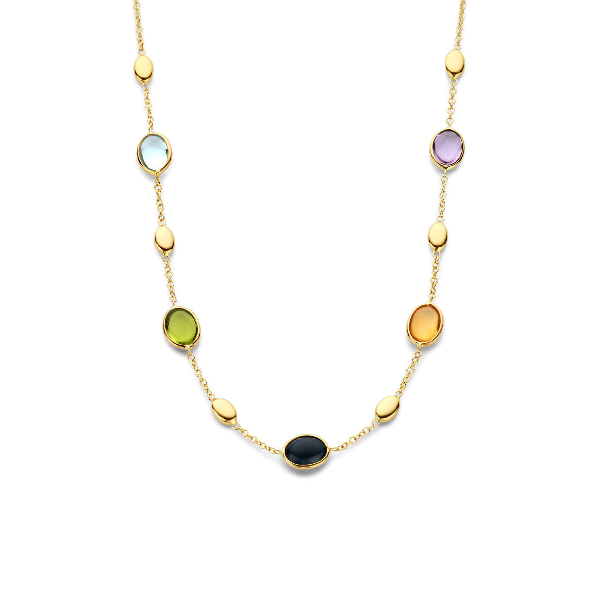 Collana in oro con pietre naturali multicolori, realizzata in oro 14K.