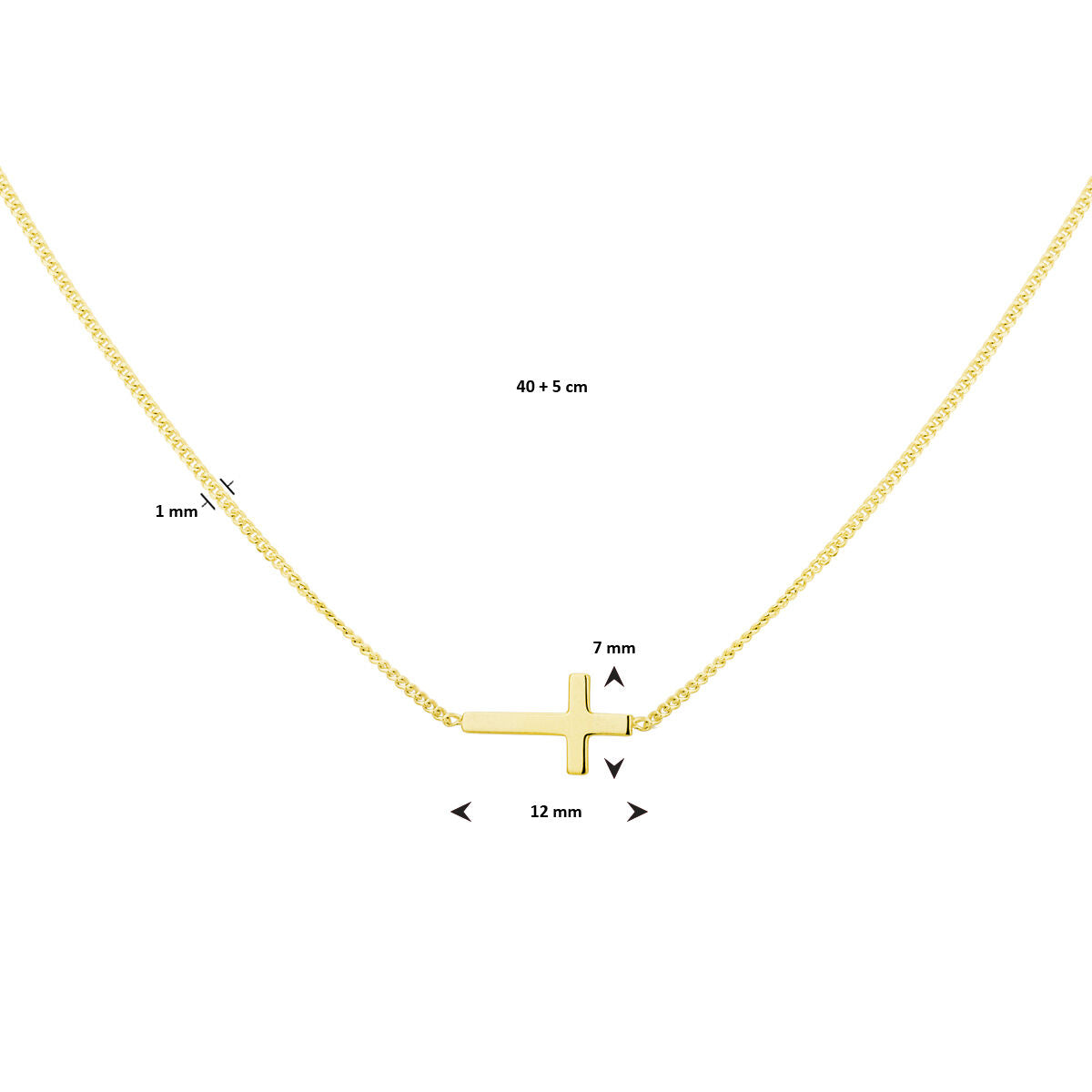 collana croce 40 + 5 cm 3 micron argento dorato (giallo)