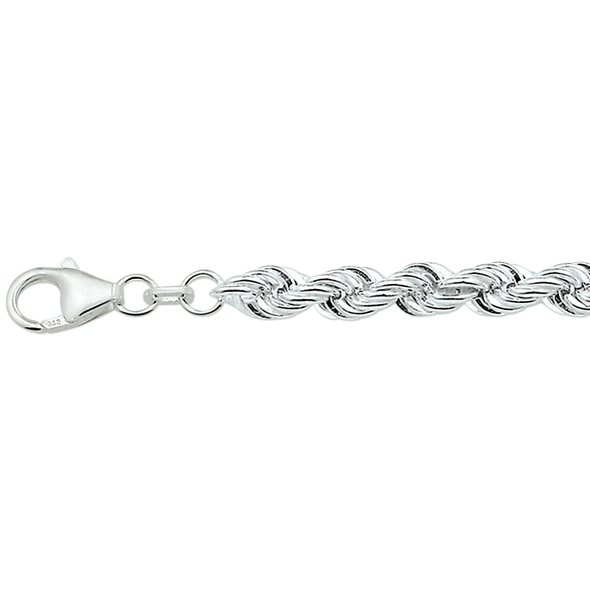 bracciale a corda massiccio 5,5 mm 19 cm argento rodiato