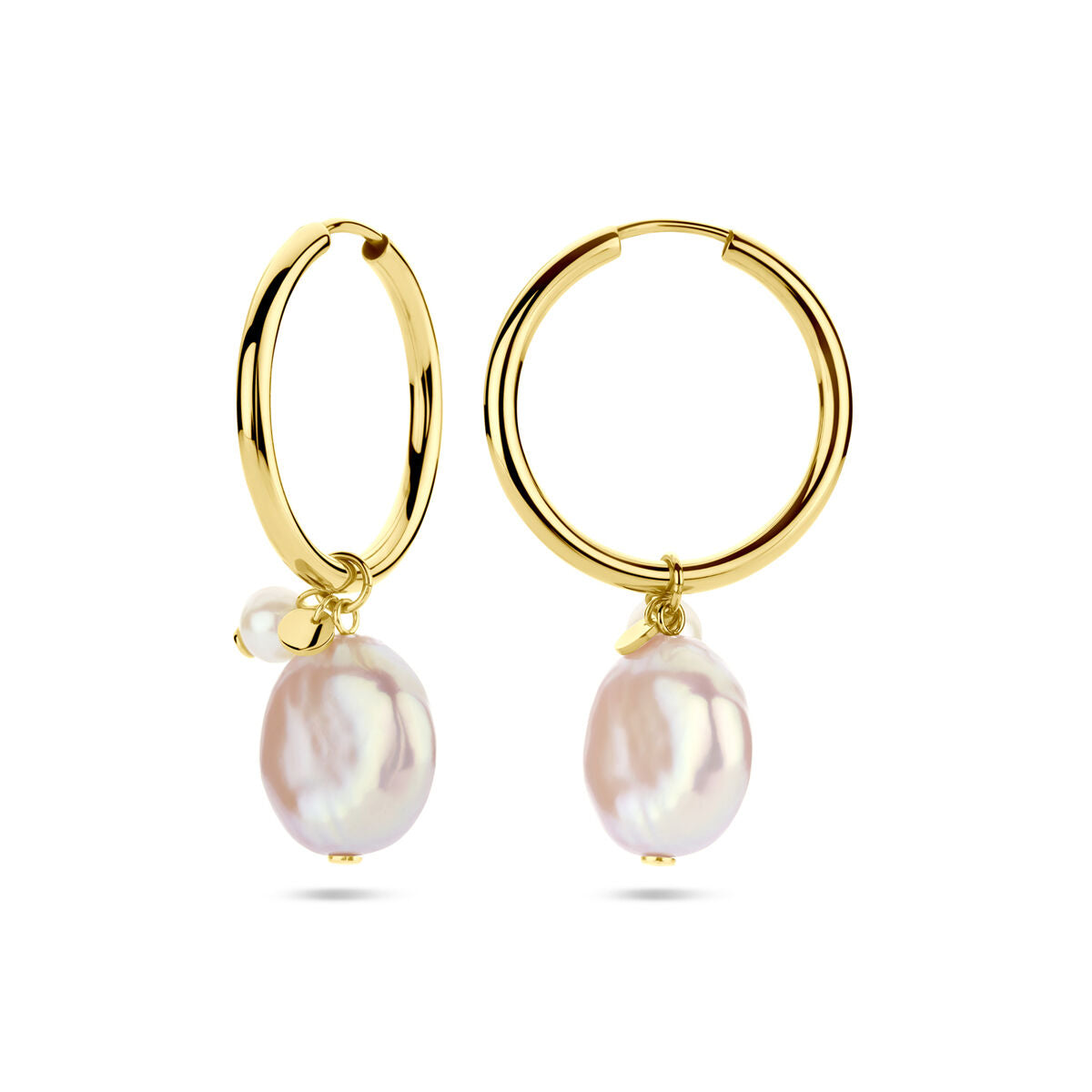 Orecchini a cerchio keshi e perla 36 mm oro giallo 14K