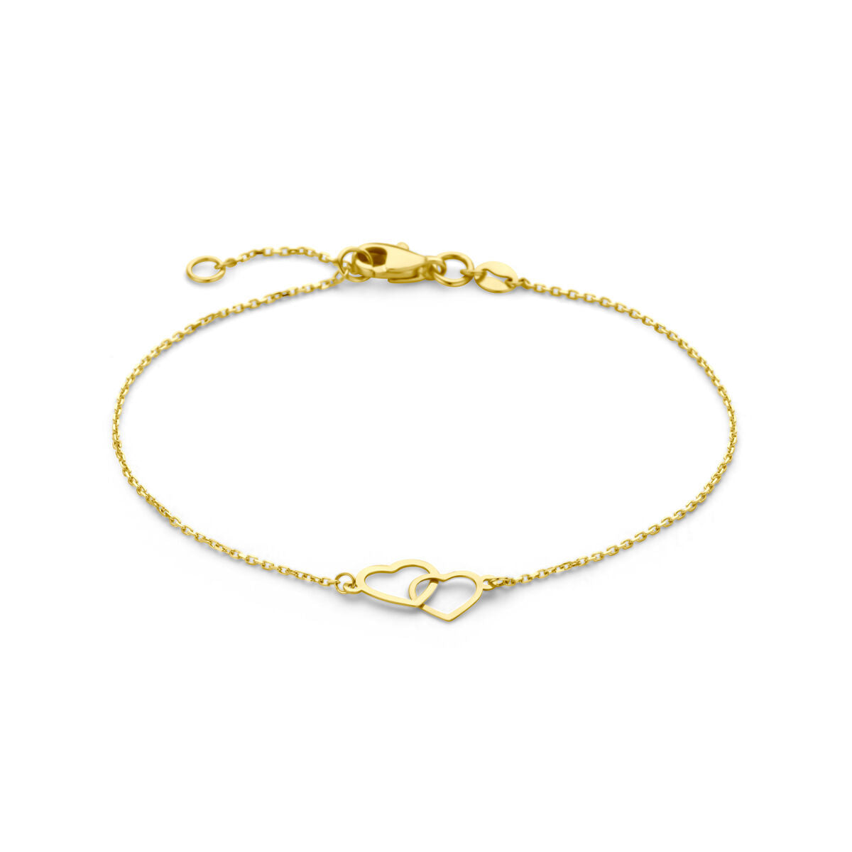 Bracciale in oro giallo 14K con motivo a cuori.