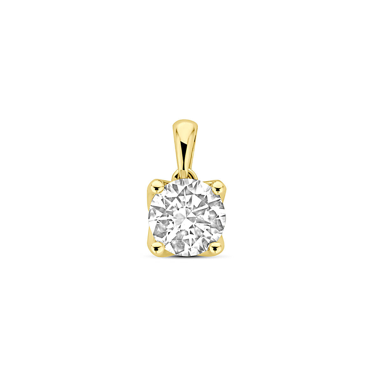 Ciondolo in oro giallo 14K con diamante lab-grown da 1.00 ct, forma rotonda, dimensione 11 mm.