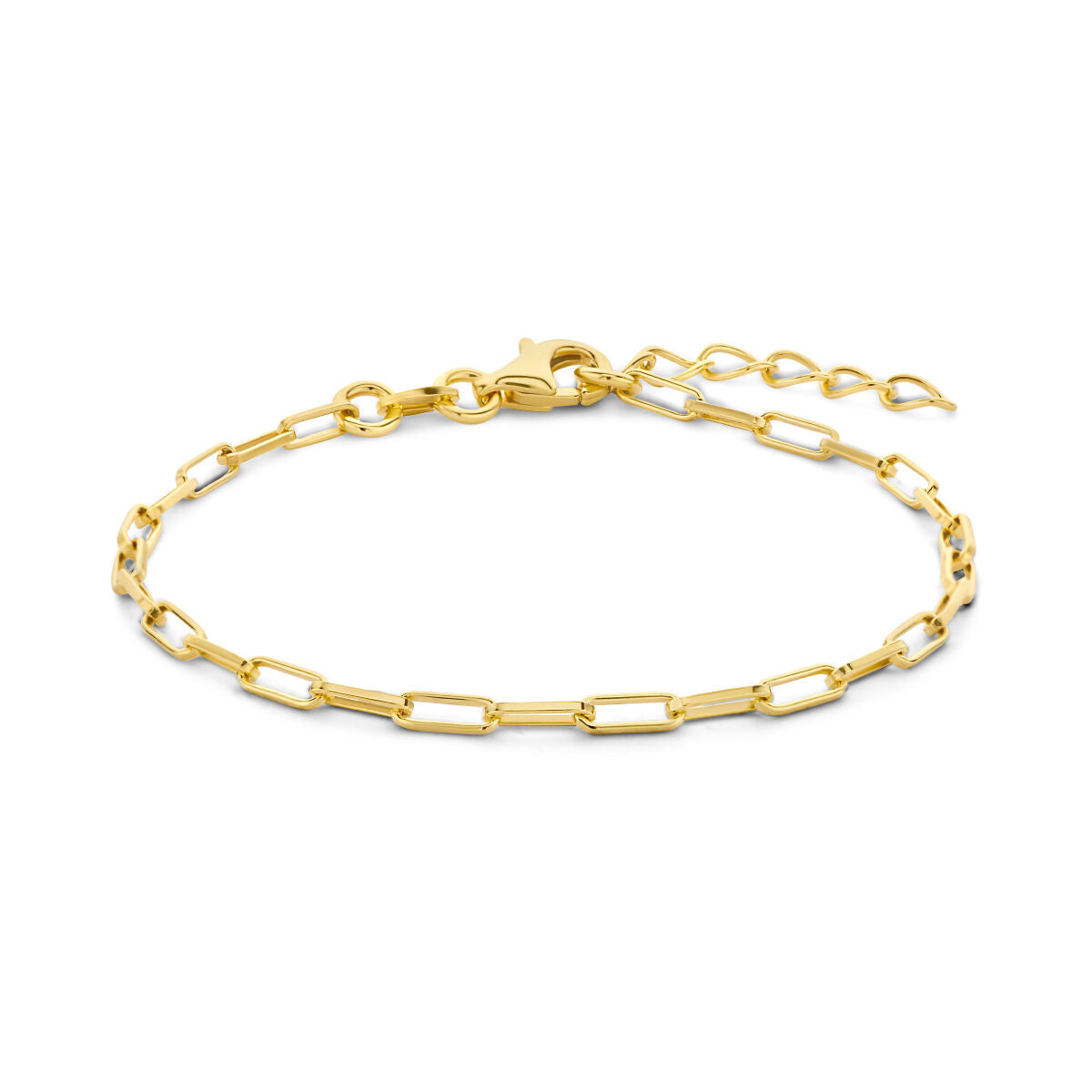 Bracciale in argento dorato con maglie a forma di clip, lunghezza 15,5 + 2,5 cm.