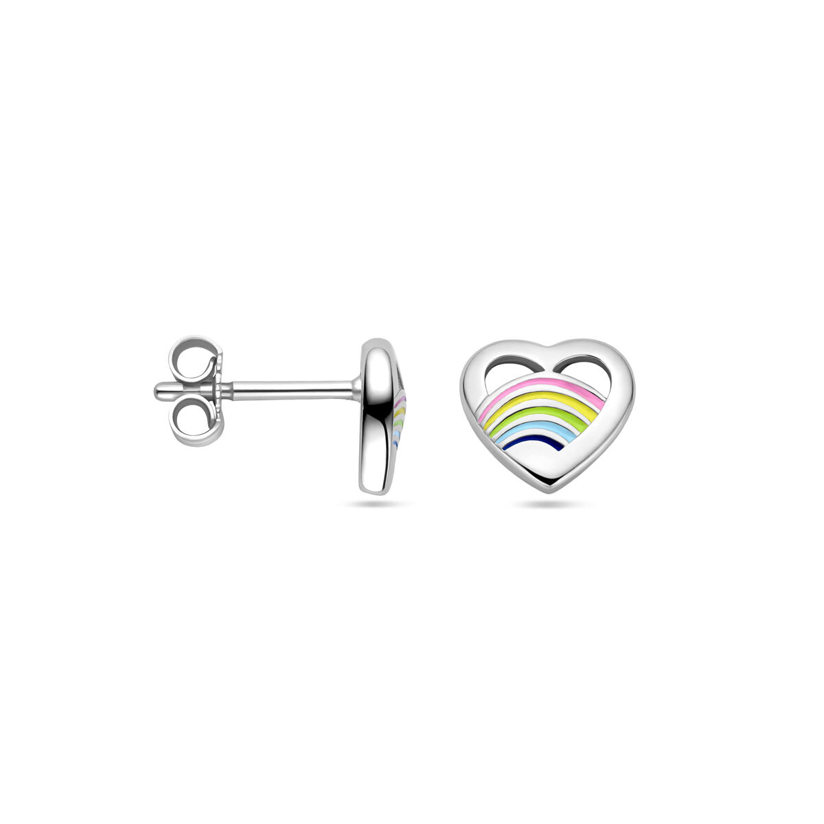 orecchini a bottone cuore smalto argento rodiato