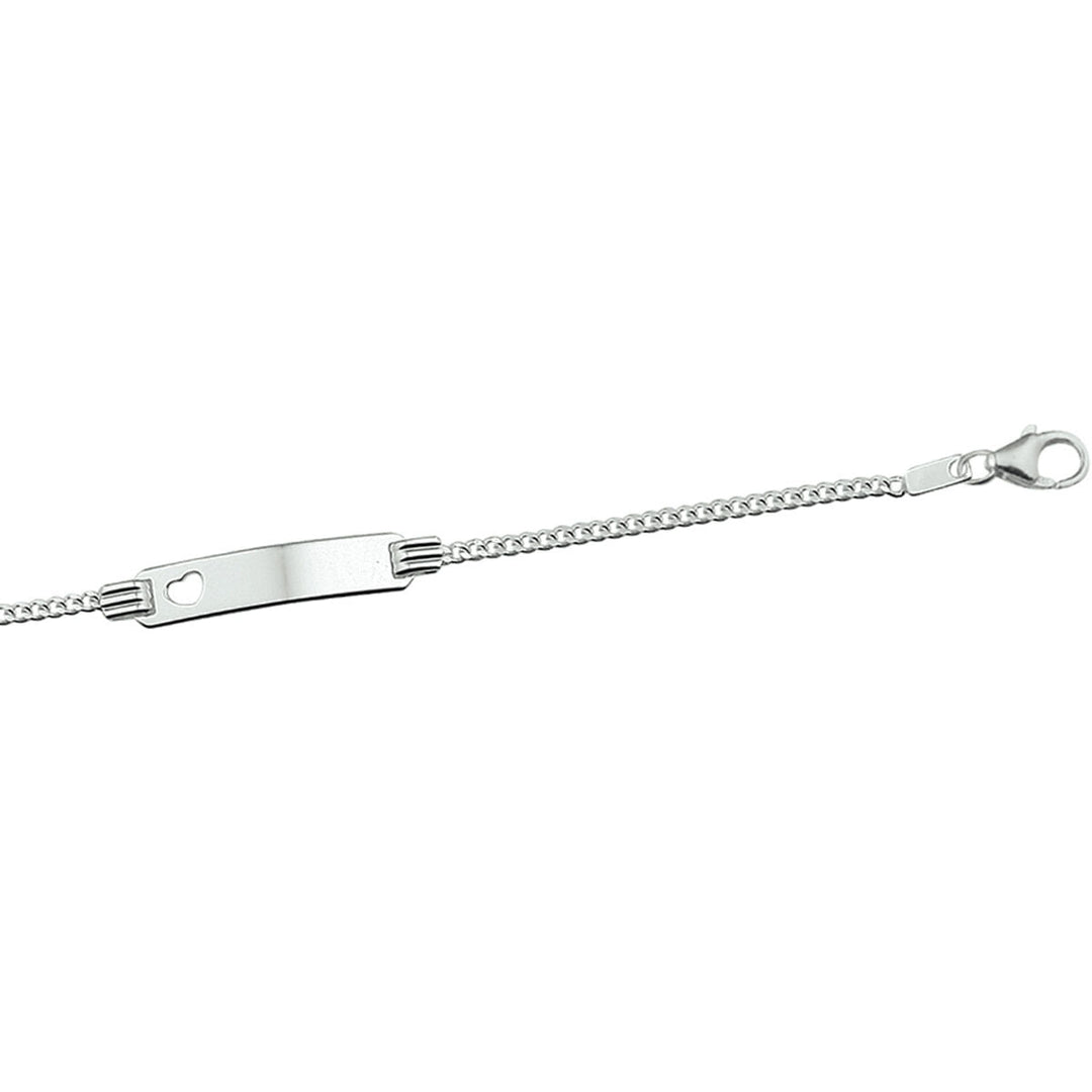 Bracciale in argento rodiato con placca a forma di cuore e maglia rolò, lunghezza 13-15 cm.
