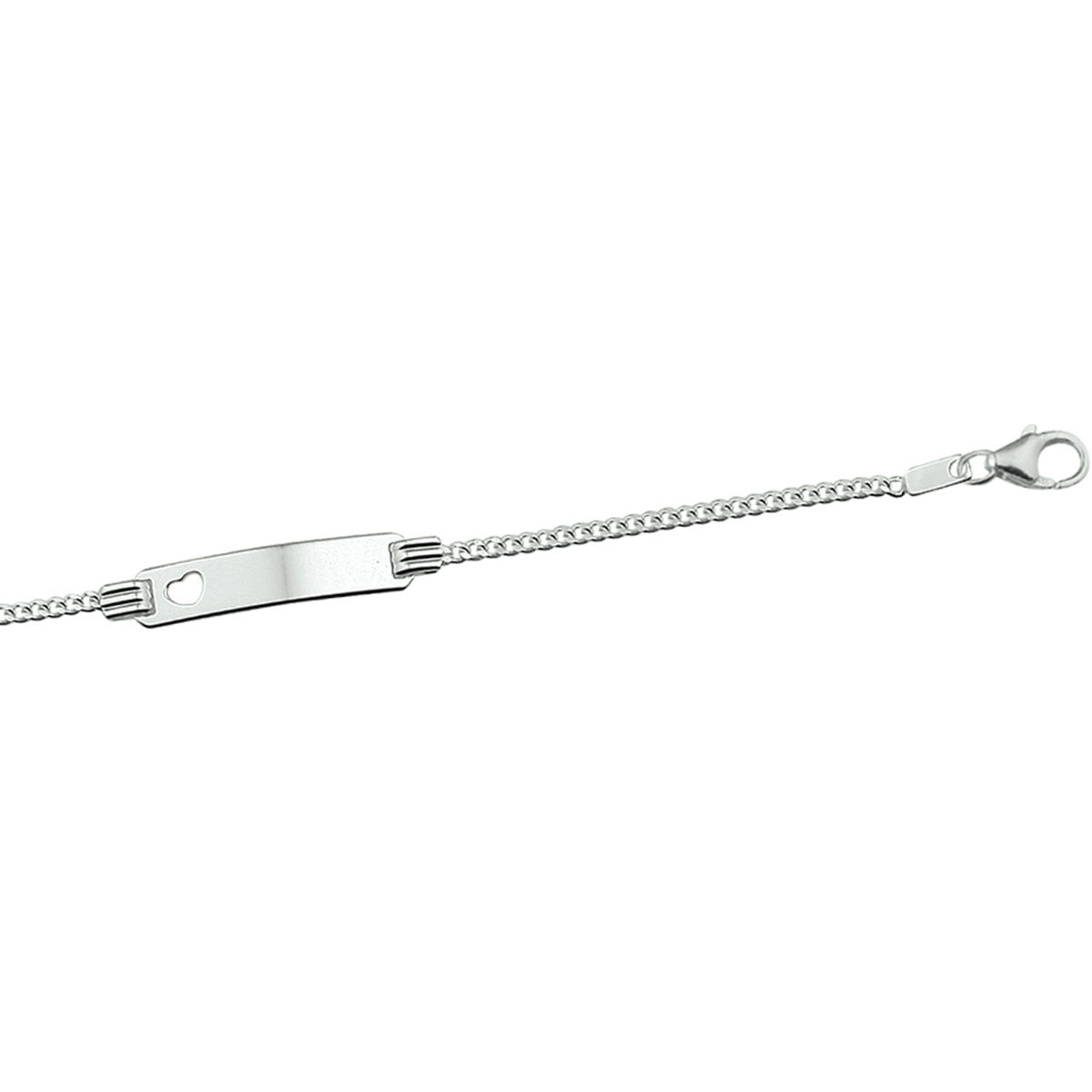 Bracciale in argento rodiato con placca a forma di cuore e maglia rolò, lunghezza 13-15 cm.