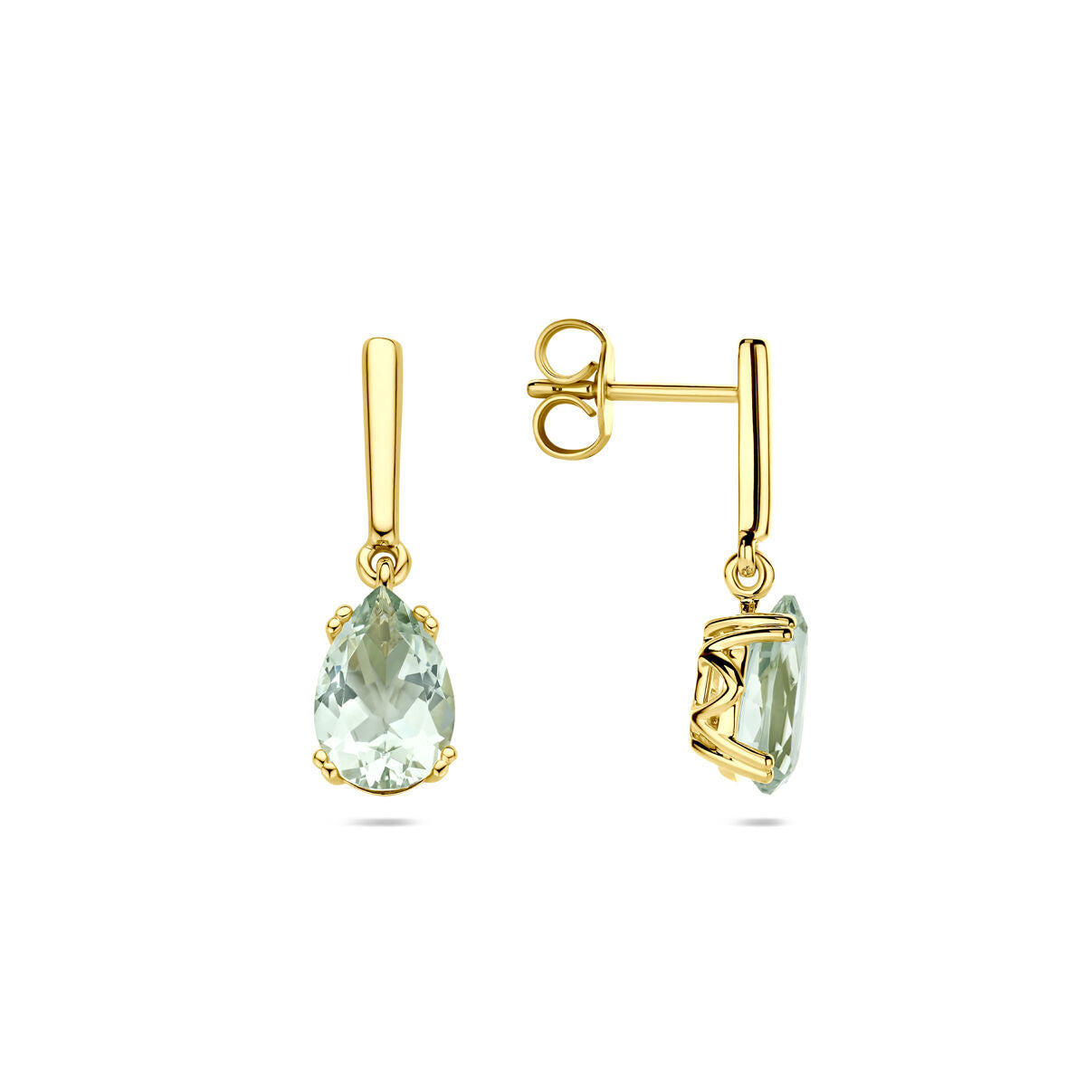orecchini pendenti ametista verde 20 mm oro giallo 14K