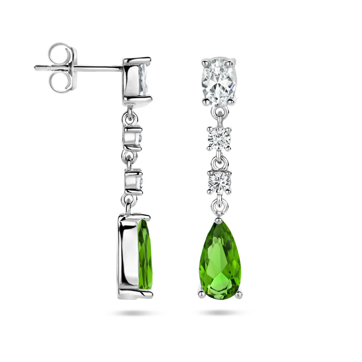orecchini pendenti zircone bianco e verde argento rodiato