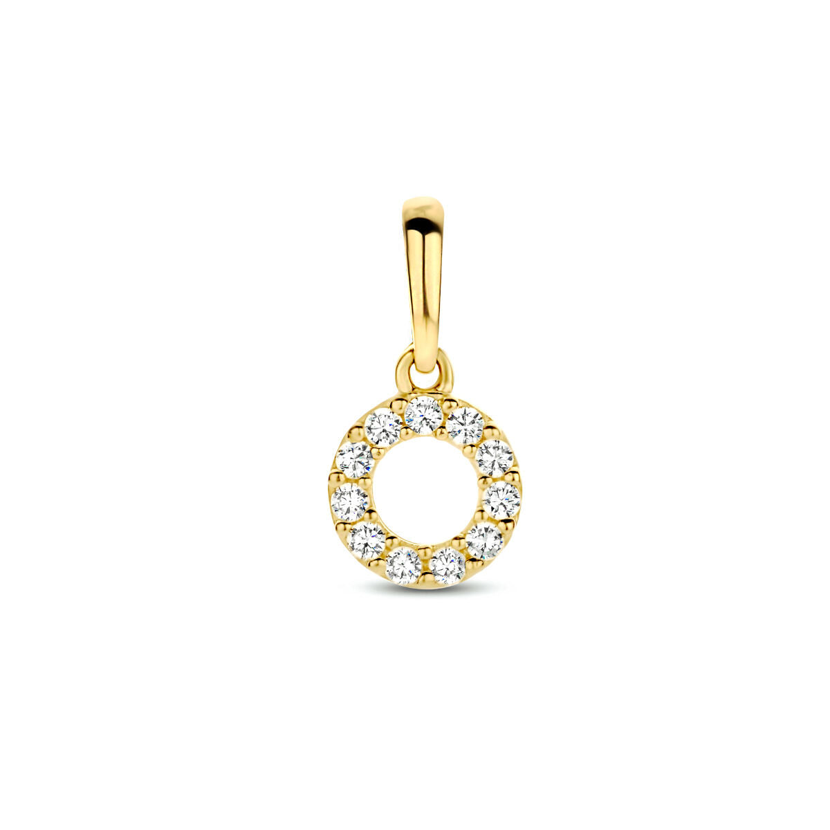 Ciondolo rotondo in oro giallo 14K con zirconi.