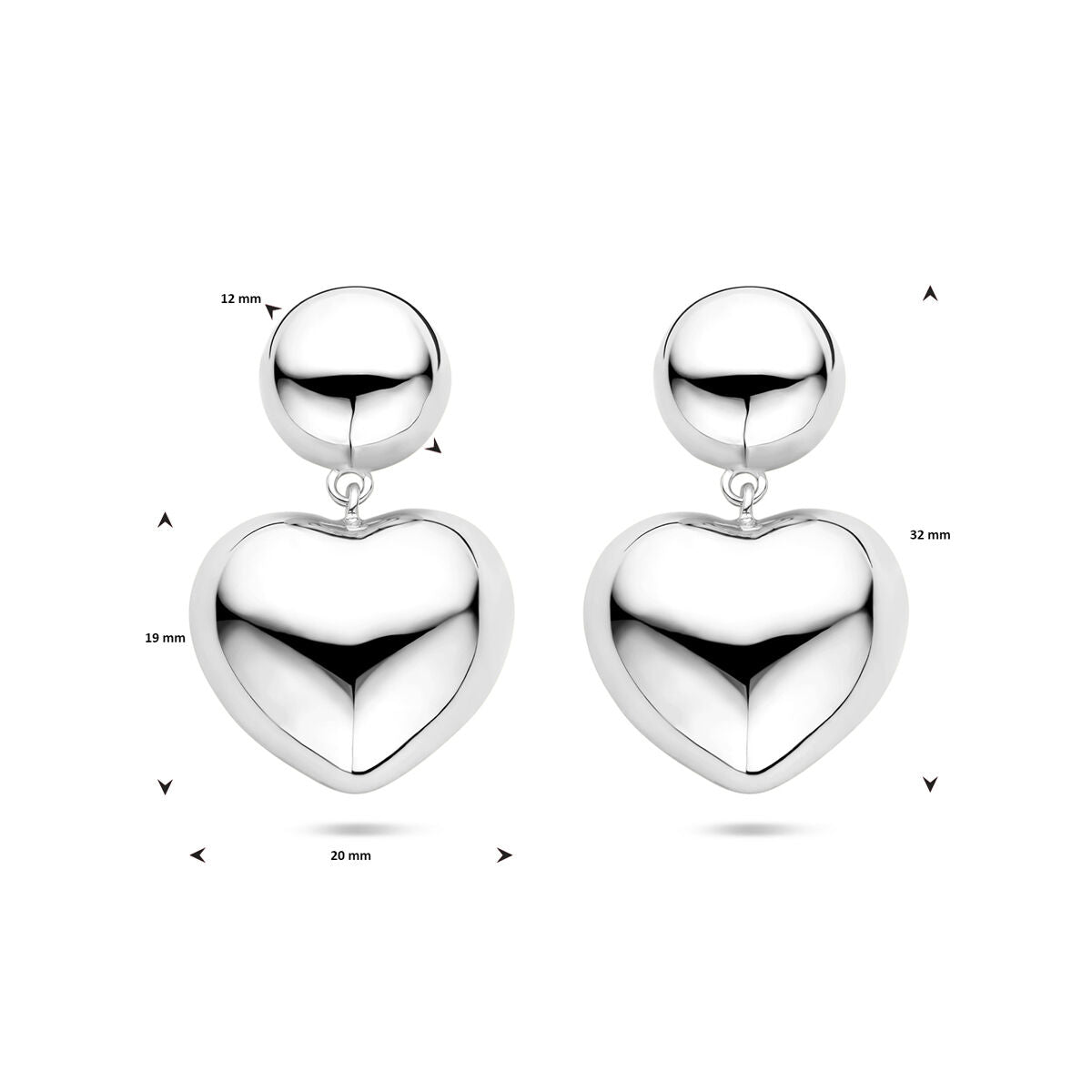 orecchini pendenti cuoricini 32 mm argento rodiato