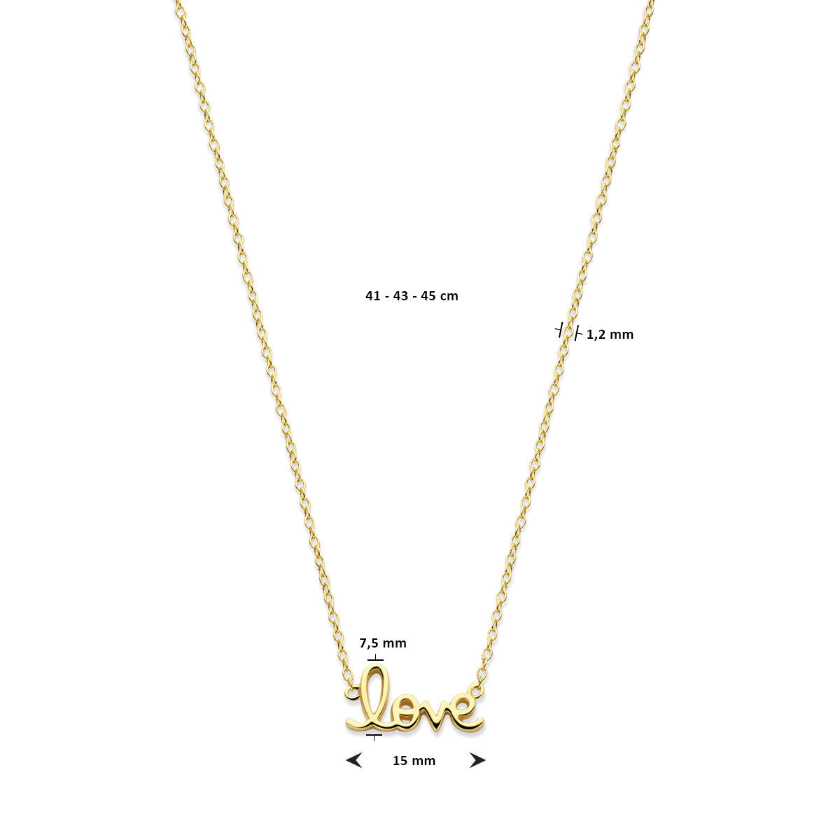 Collana love 41 - 43 - 45 cm argento placcato 3 micron (giallo)