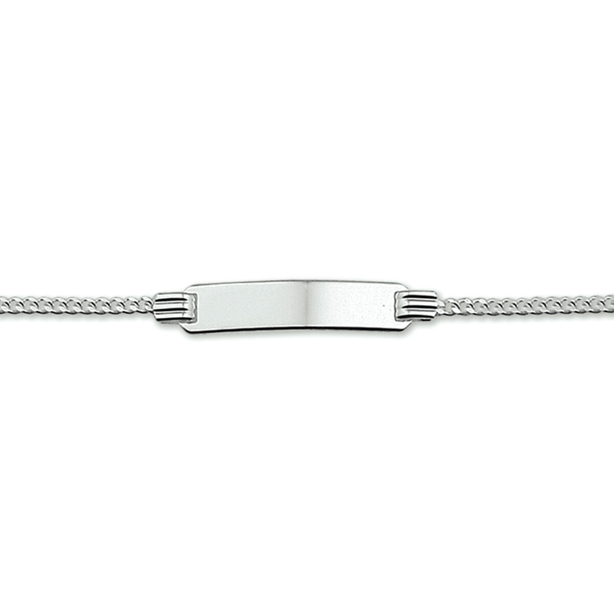 Bracciale in argento rodiato con placca liscia e maglia rolò, misura 13-15 cm.