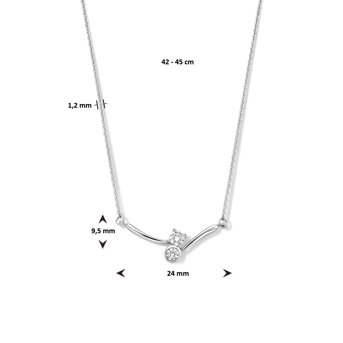 collana con elemento zirconia 42 - 45 cm argento rodiato