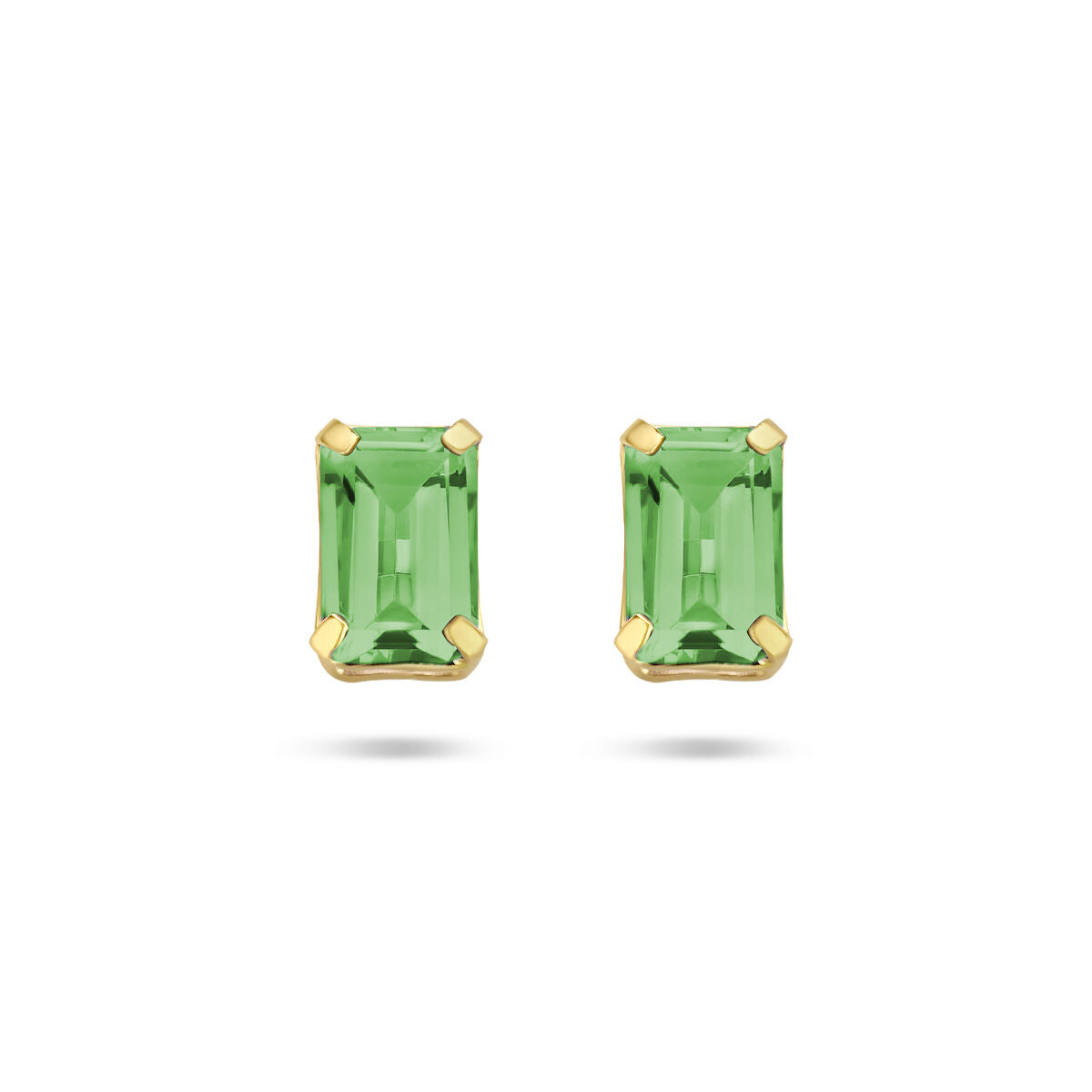 Orecchini in agata verde con montatura in oro giallo 14K, forma rettangolare.