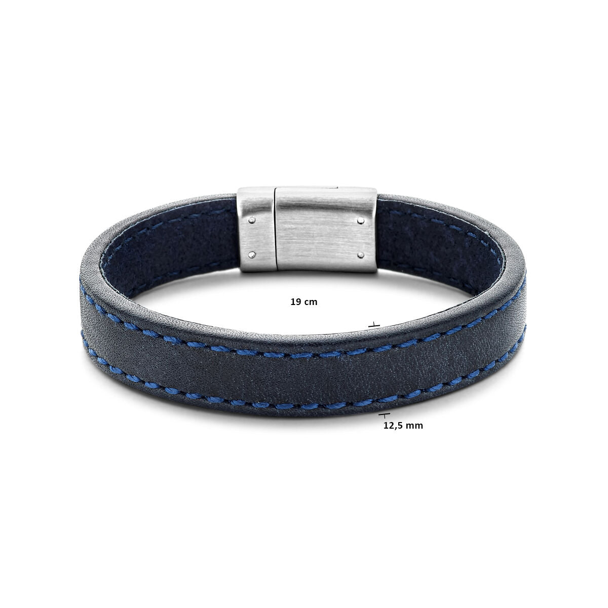 bracciale in pelle blu scuro 12,5 mm acciaio inossidabile