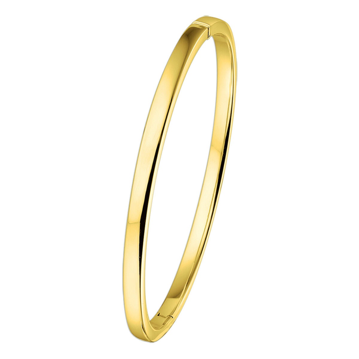 Bracciale a molla in tubolare piatto 14K oro giallo, forma sottile e lucida.
