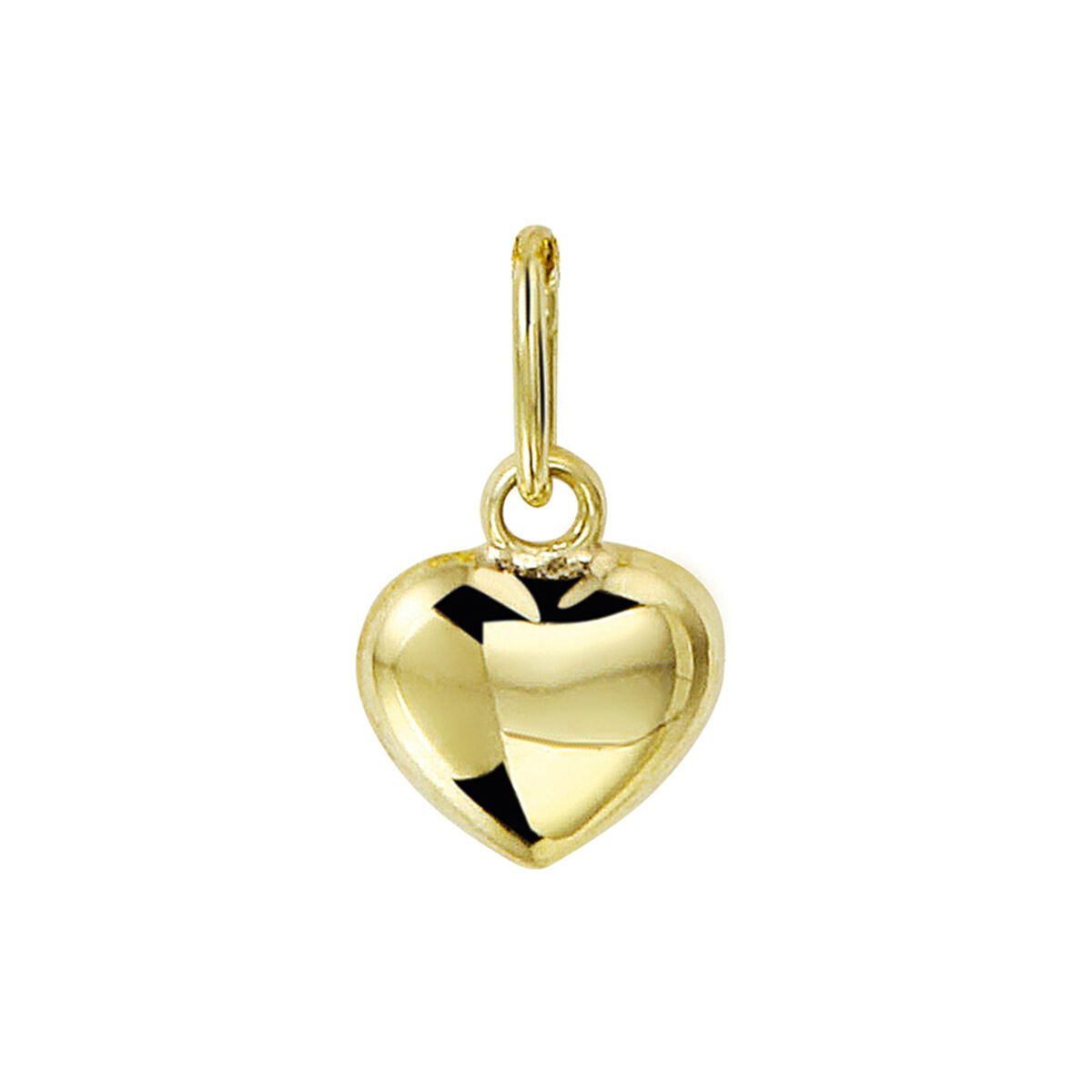 Ciondolo a forma di cuore in oro giallo 9 carati, lucido e riflettente.