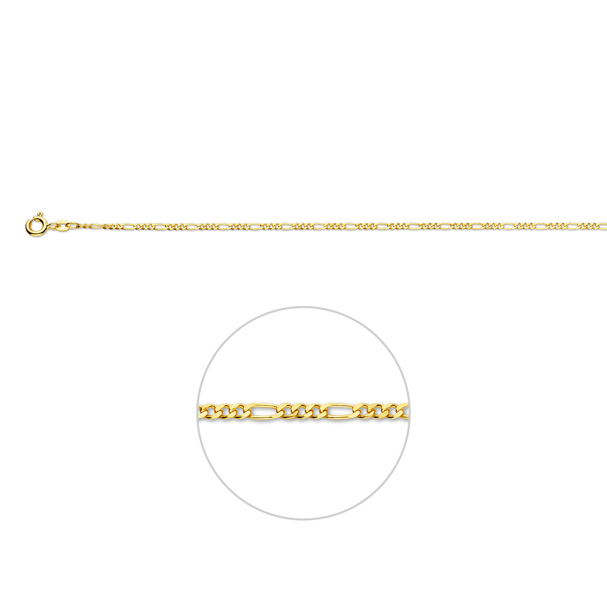 Collana figaro in oro giallo 9k, spessore 1,9 mm, con maglie alternate.