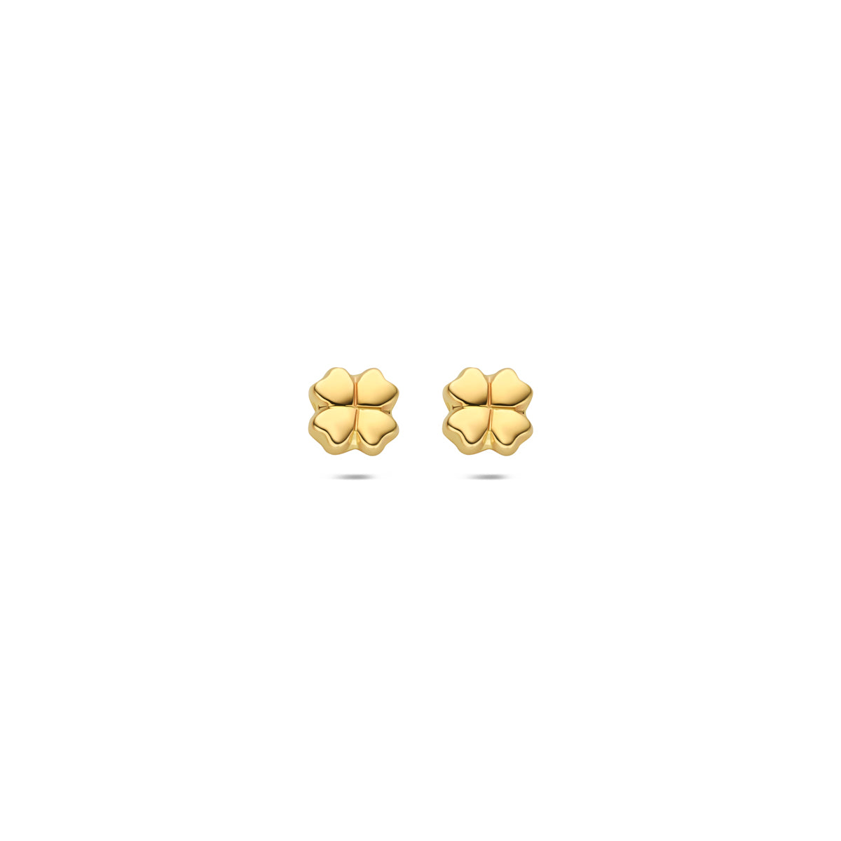 Orecchini in oro giallo 9K a forma di quadrifoglio, dimensione 4,5 mm.