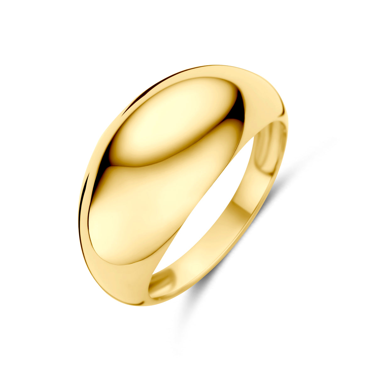 Anello in oro giallo 9 carati con finitura lucida e forma bombata.