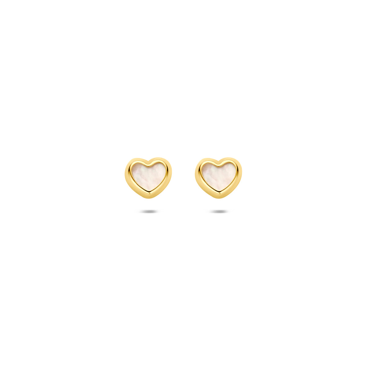 Orecchini a forma di cuore in oro giallo 9k con inserto in madreperla, diametro 4,5 mm.