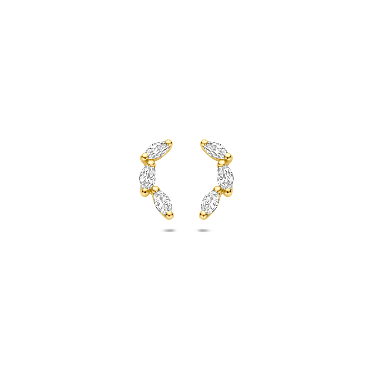 Orecchini in oro giallo 9k con zirconi, forma a foglia, diametro di 10 mm.