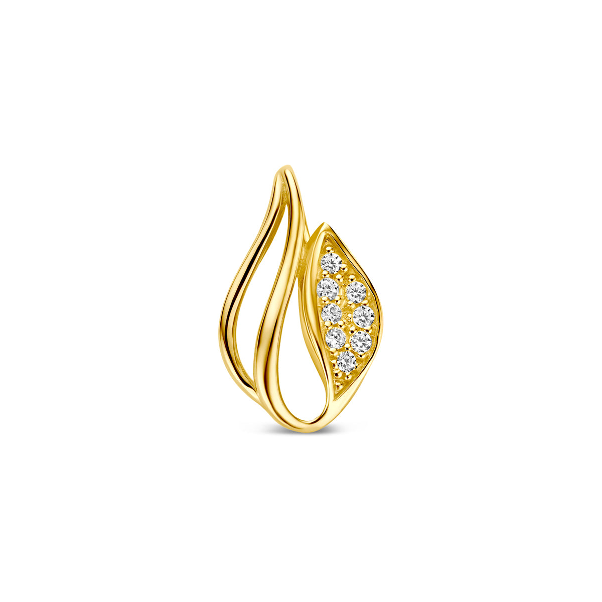 Ciondolo in oro giallo 9K a forma di foglia con zircone, misura 12 mm.
