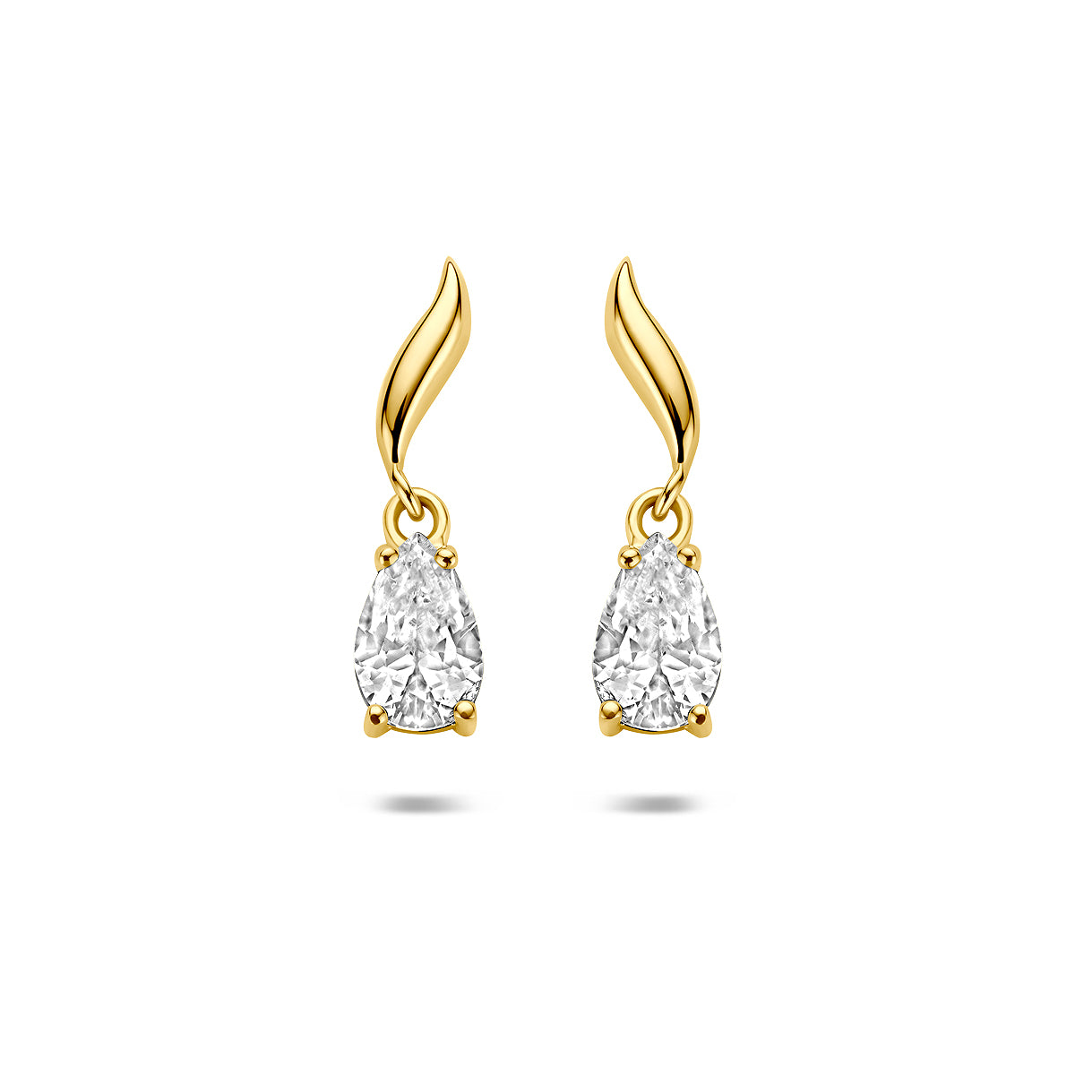 Orecchini in oro giallo 9k con zirconi a forma di goccia, lunghi 15 mm.