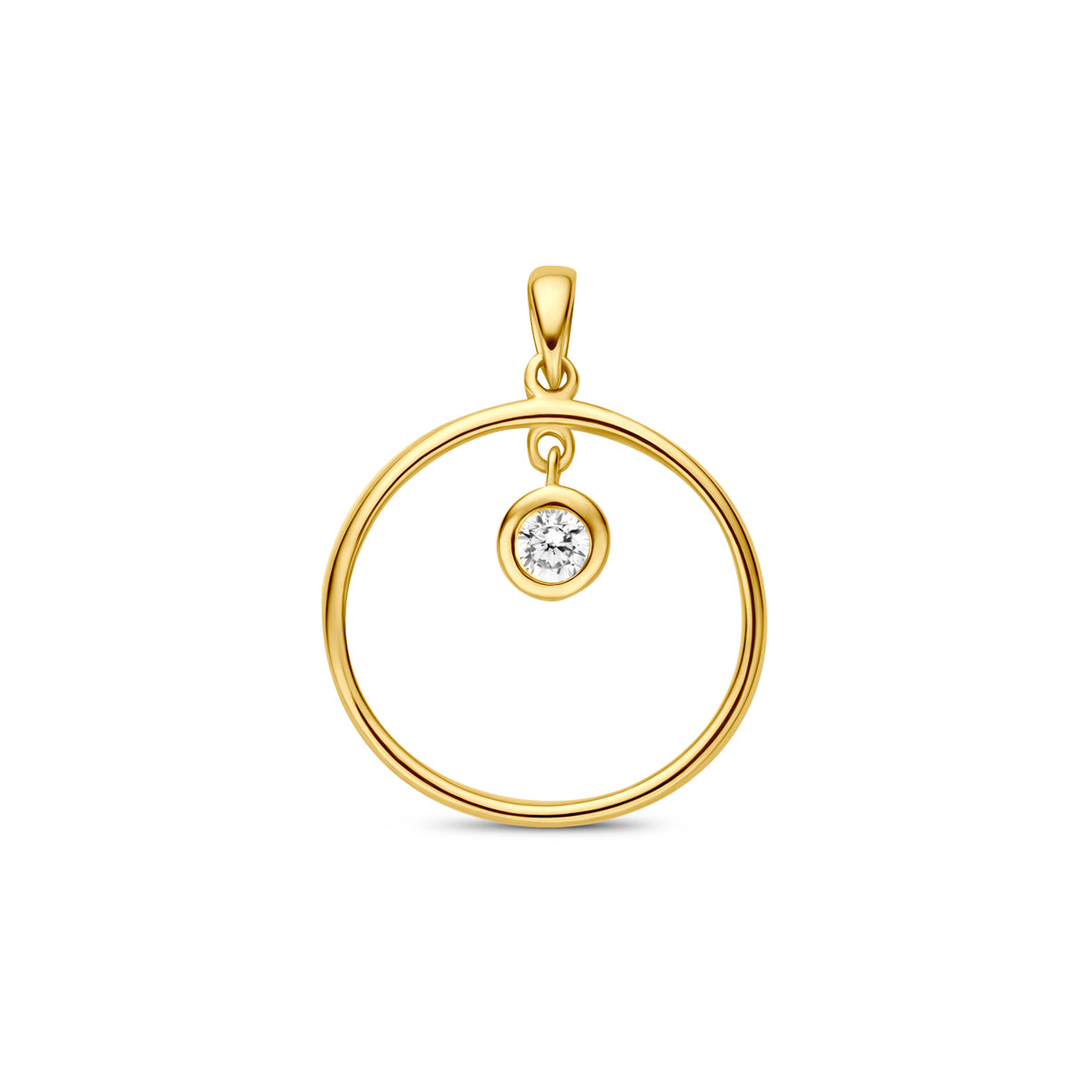 Ciondolo rotondo in oro giallo 9K con zircone di 13 mm.