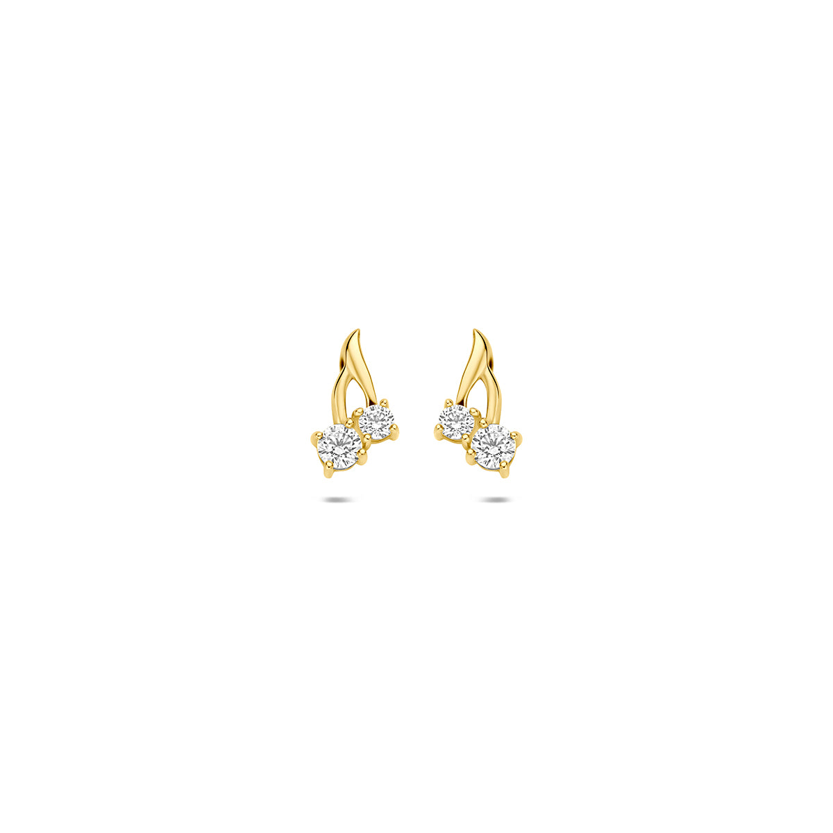 Orecchini in oro giallo 9k con zirconi, forma a goccia, diametro 8,5 mm.