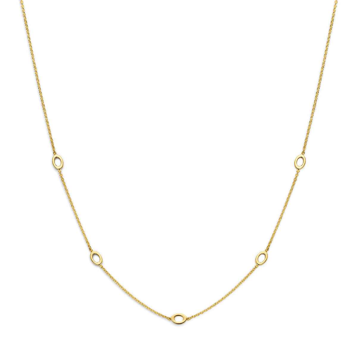 Collana in oro giallo 9K con maglie ovali e rotonde, lunghezza 41-43-45 cm.