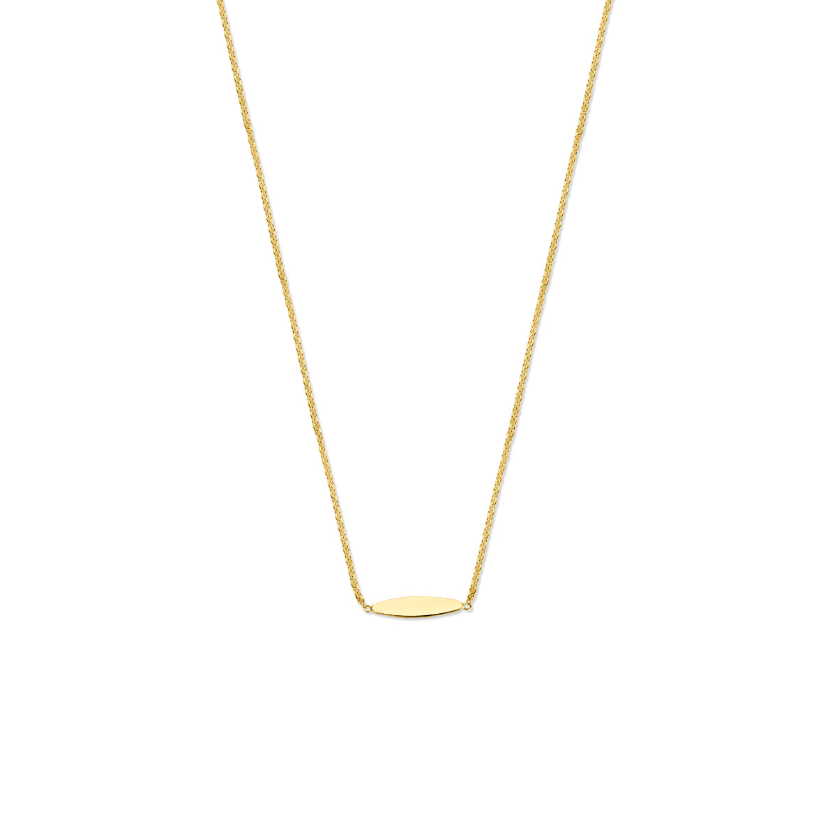Collana in oro giallo 9K con pendente ovale, lunghezza regolabile da 41 a 45 cm.