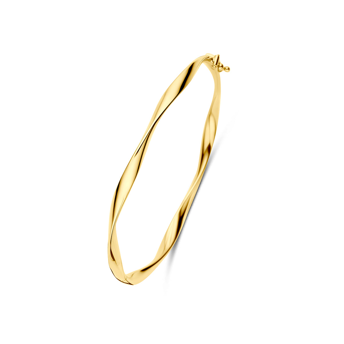 Bracciale rigido in oro giallo 9k, con design a tubo intrecciato, misura 4 x 62 mm.