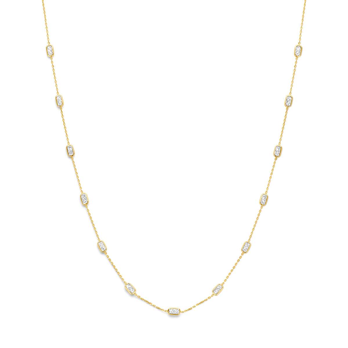 Collana in oro giallo 9k con zirconi, lunghezza 41-43-45 cm, design a maglia ovale.